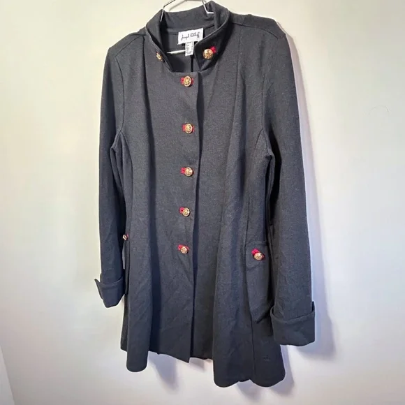 Joseph Ribkoff Military Coat, 3/4 length, Charcoal with red accents Size 12 - Picture 6 of 15